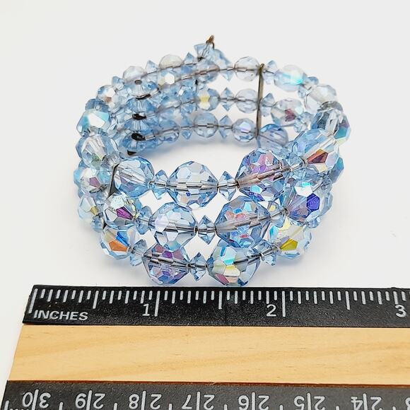 Vintage 1950s Light Blue Crystal Aurora Borealis Memory Wire Bracelet - Picture 10 of 10